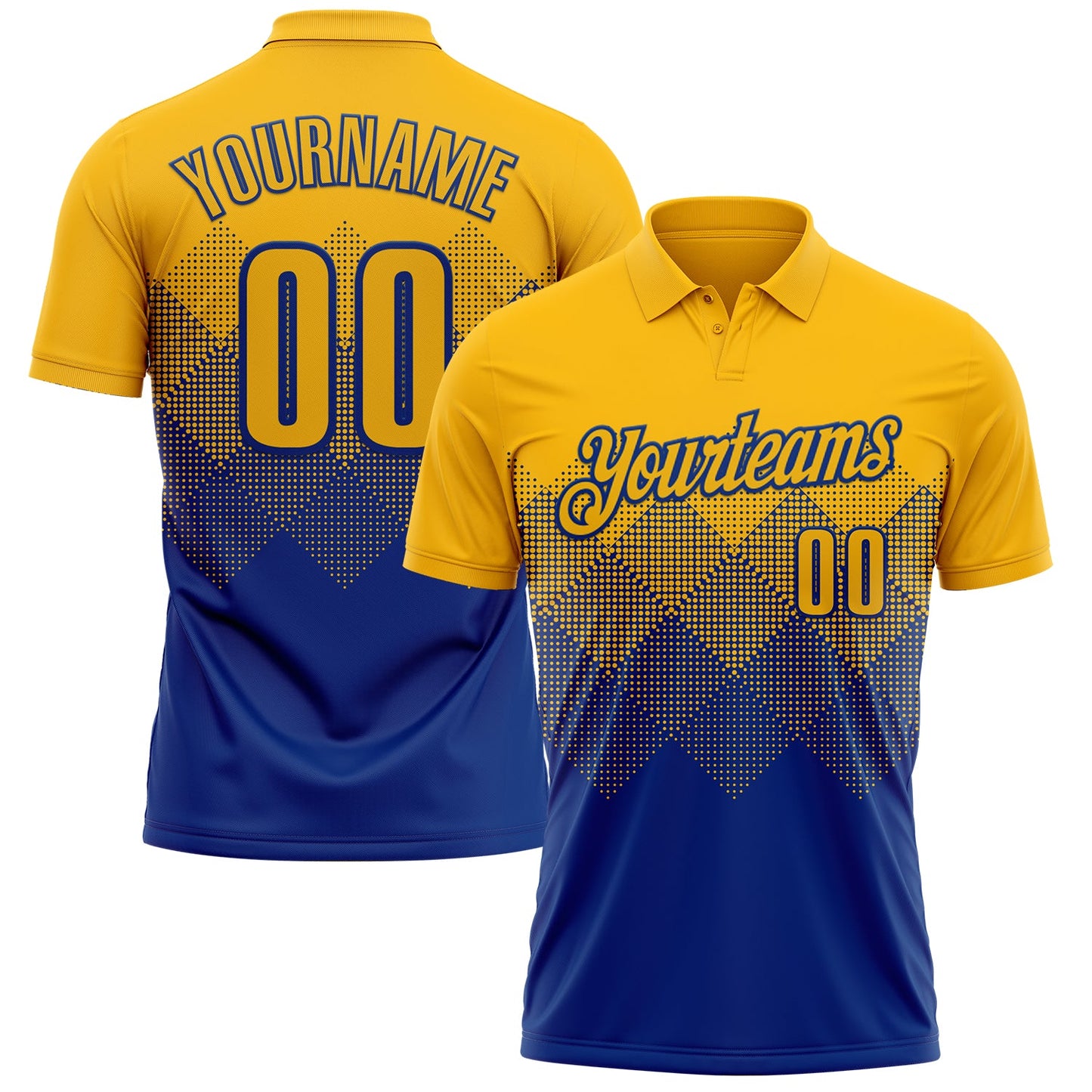 Custom Gold Royal 3D Gradient Square Shape Performance Polo Shirt - Main View