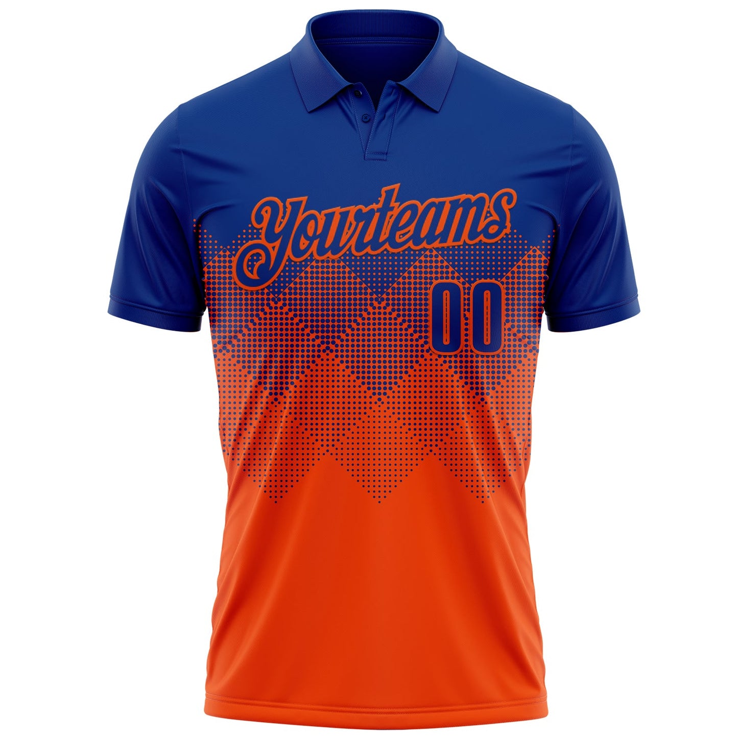 Custom Royal Orange 3D Gradient Square Shape Performance Polo Shirt view 2