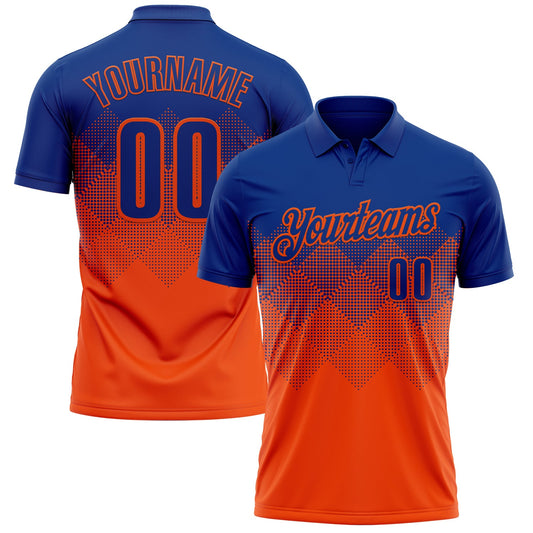 Custom Royal Orange 3D Gradient Square Shape Performance Polo Shirt - Main View