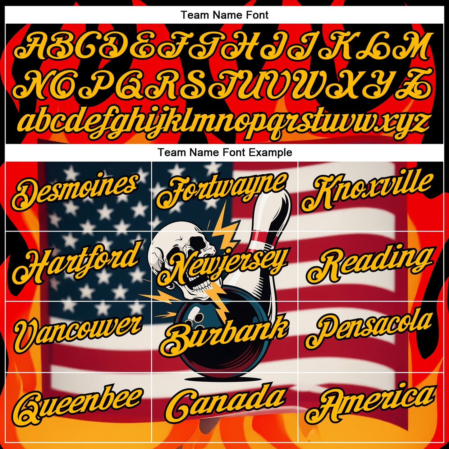 Custom Red Gold-Black 3D American Flag Skull Bowling Performance Polo Shirt view 4