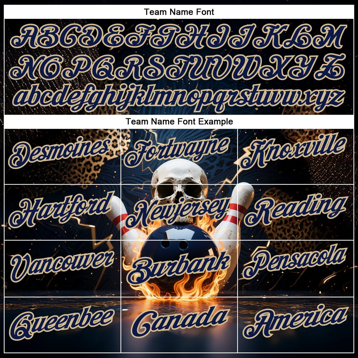 Custom Navy Vegas Gold 3D Flame Leopard Print Skull Bowling Performance Polo Shirt view 4