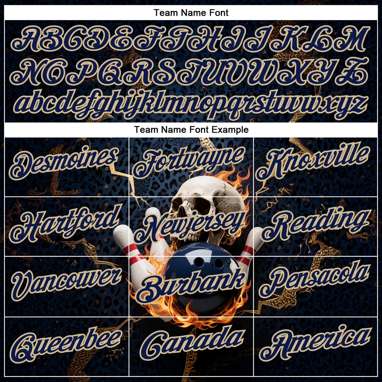 Custom Navy Vegas Gold 3D Flame Leopard Print Skull Bowling Performance Polo Shirt view 4