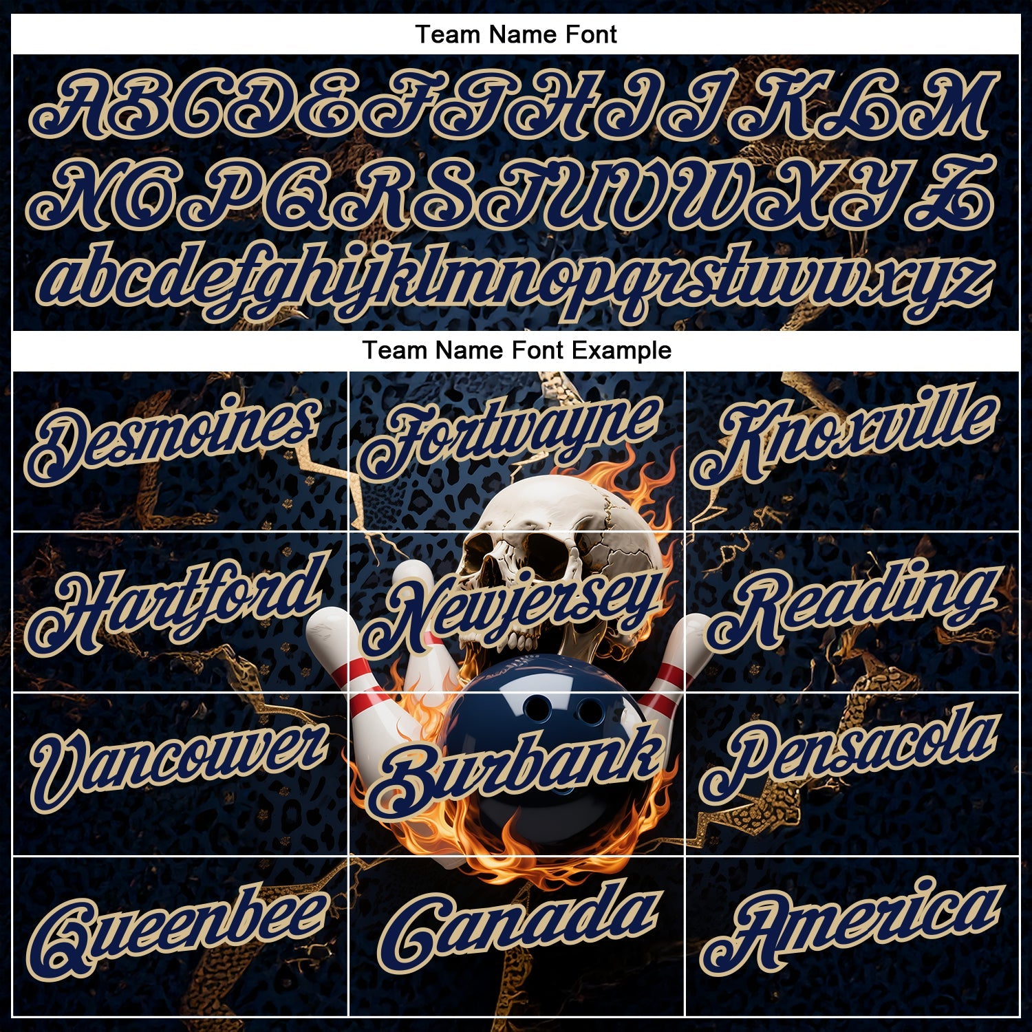 Custom Navy Vegas Gold 3D Flame Leopard Print Skull Bowling Performance Polo Shirt view 4