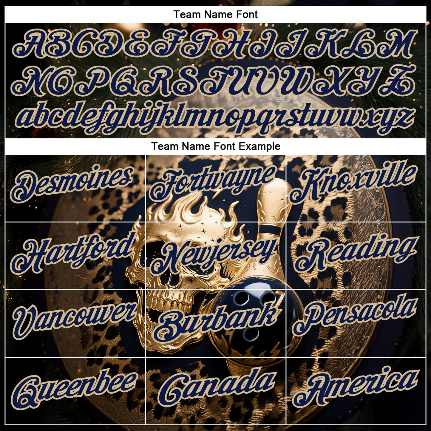Custom Navy Vegas Gold 3D Leopard Print Metal Skull Bowling Performance Polo Shirt view 4