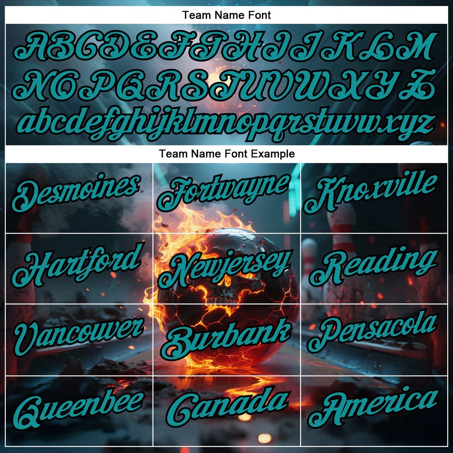 Custom Blue Teal-Black 3D Flame Skull Bowling Performance Polo Shirt view 4