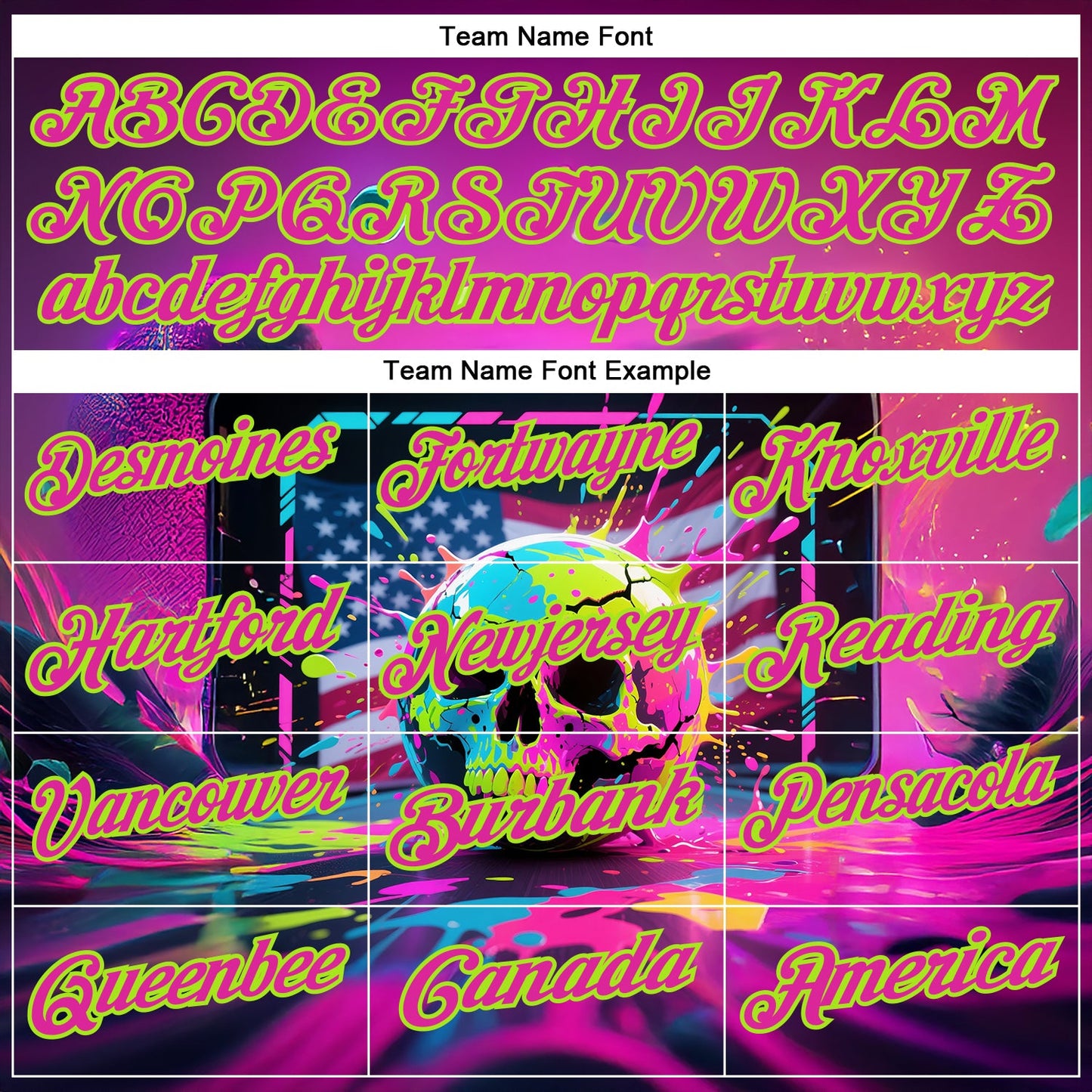 Custom Deep Pink Neon Green 3D American Flag Graffiti Splash Skull Bowling Performance Polo Shirt view 4