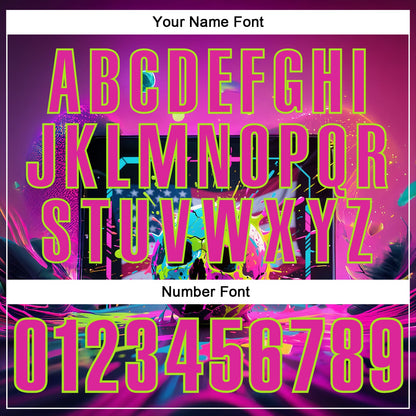 Custom Deep Pink Neon Green 3D American Flag Graffiti Splash Skull Bowling Performance Polo Shirt view 5