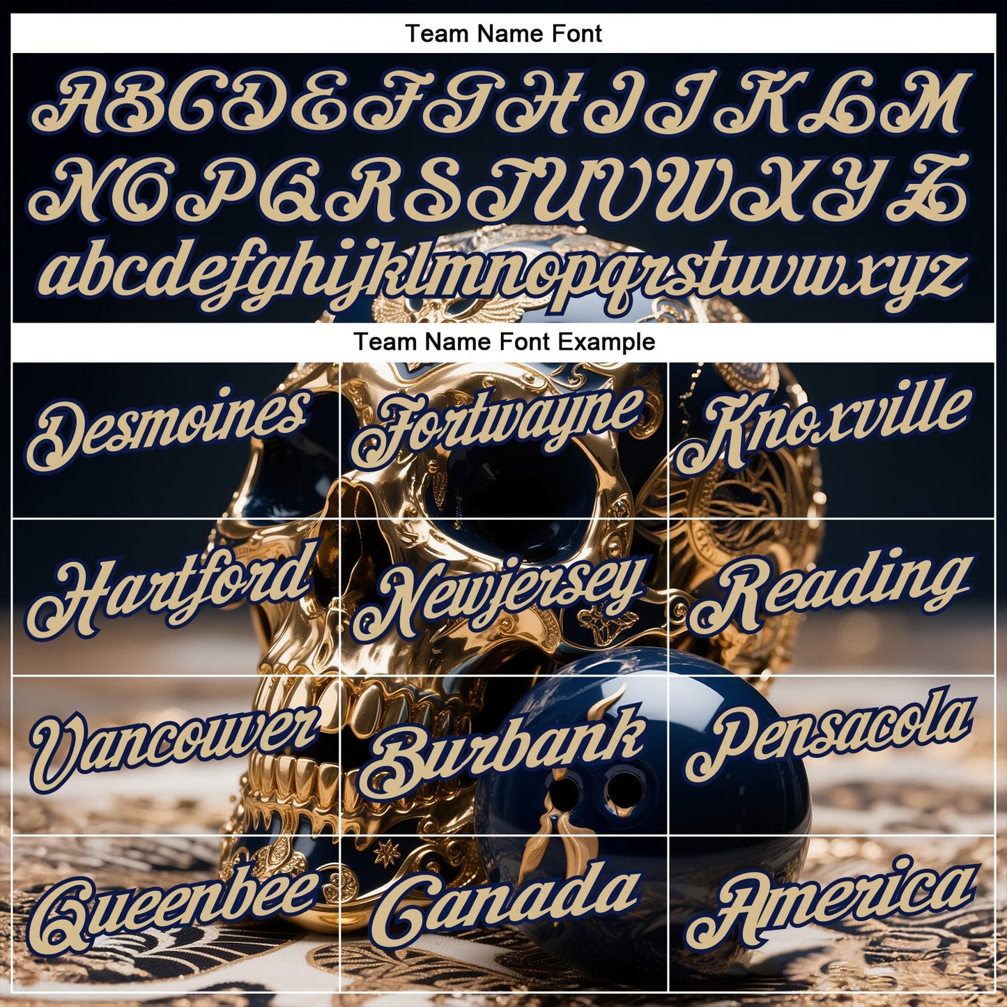 Custom Navy Vegas Gold 3D Metal Skull Bowling Performance Polo Shirt view 4