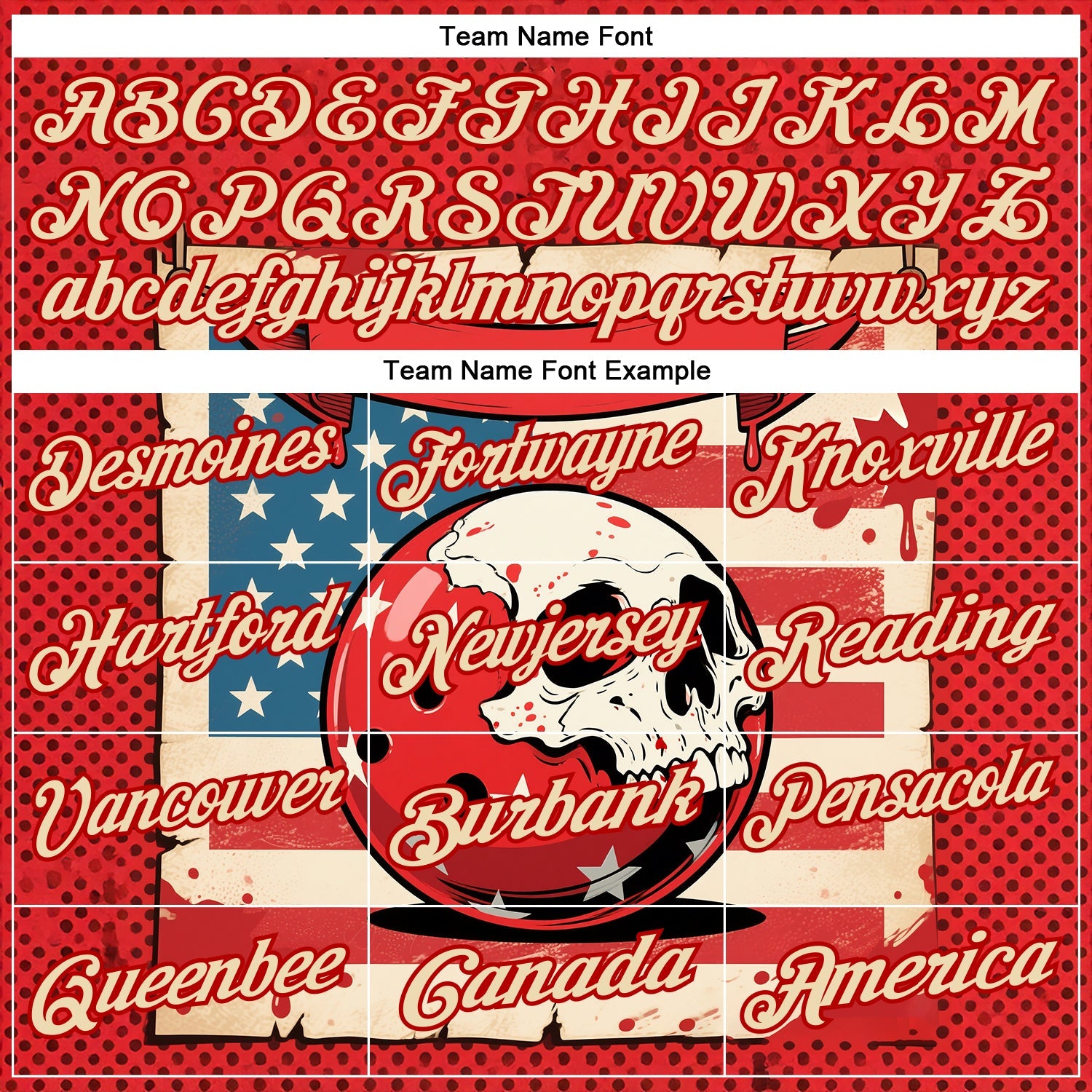 Custom Red Cream 3D Retro American Flag Skull Bowling Performance Polo Shirt view 4