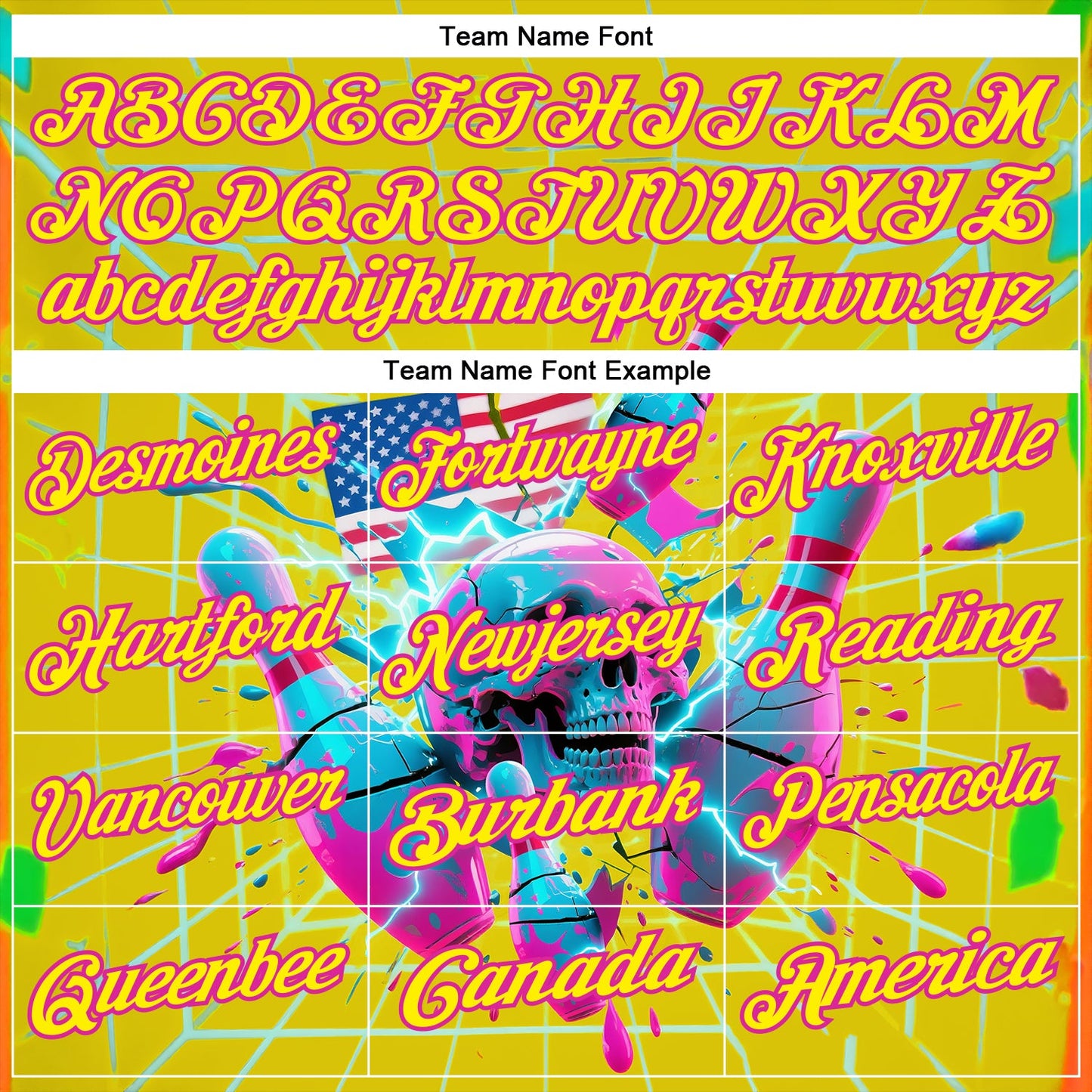 Custom Gold Light Yellow-Deep Pink 3D American Flag Splash Lightning Skull Bowling Performance Polo Shirt view 4
