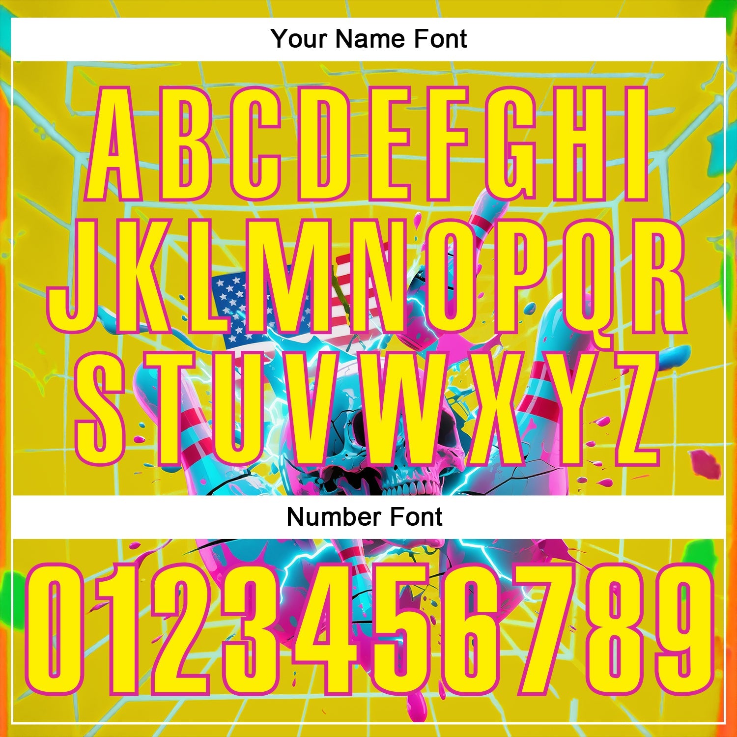 Custom Gold Light Yellow-Deep Pink 3D American Flag Splash Lightning Skull Bowling Performance Polo Shirt view 5