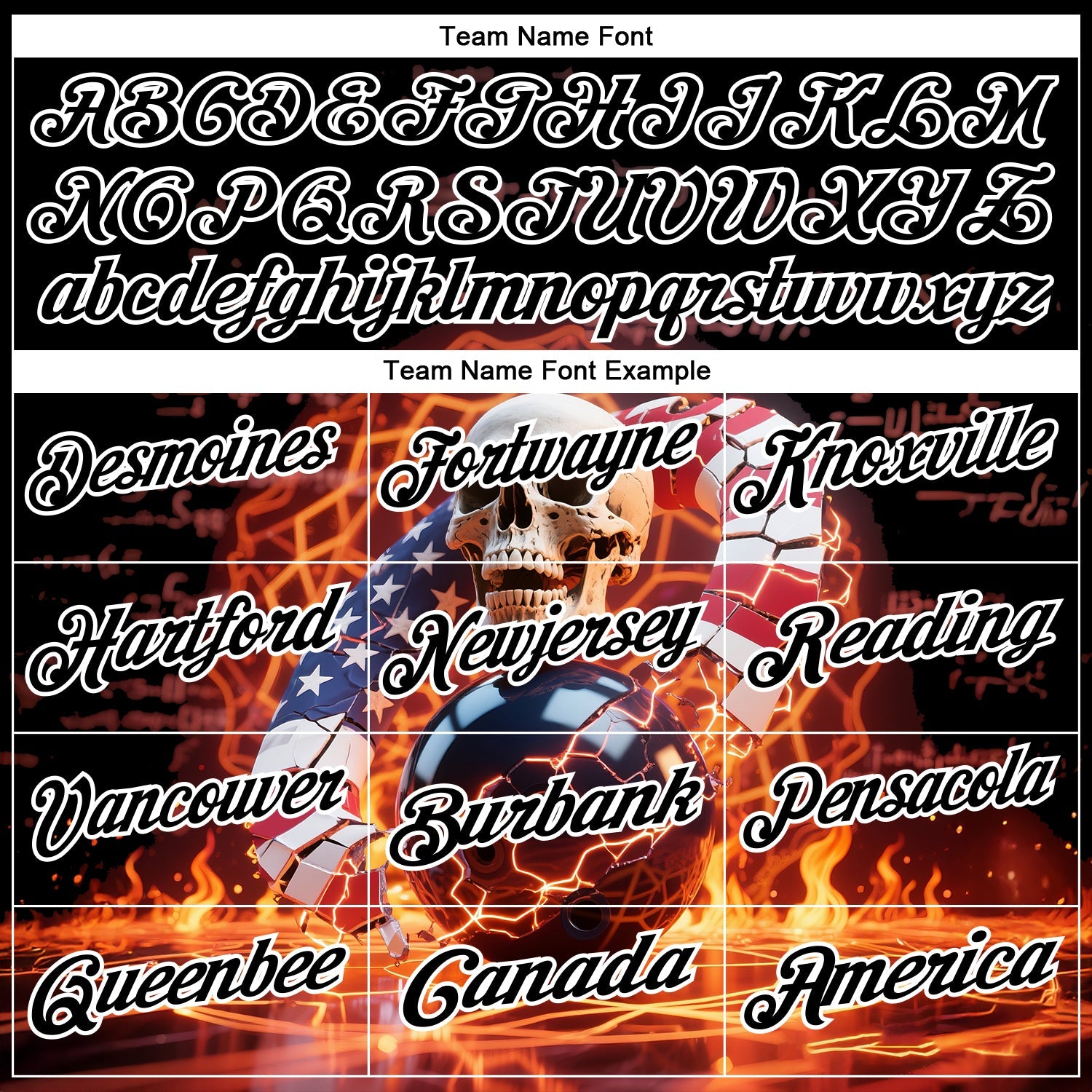 Custom Black White 3D American Flag Flame Lightning Skull Bowling Performance Polo Shirt view 4