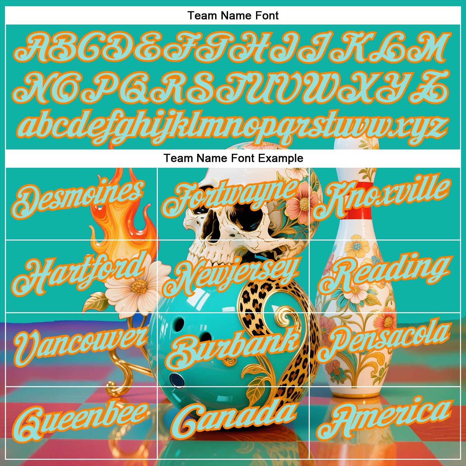 Custom Blue Ice Blue-Bay Orange 3D Floral Leopard Print Flame Skull Bowling Performance Polo Shirt view 4
