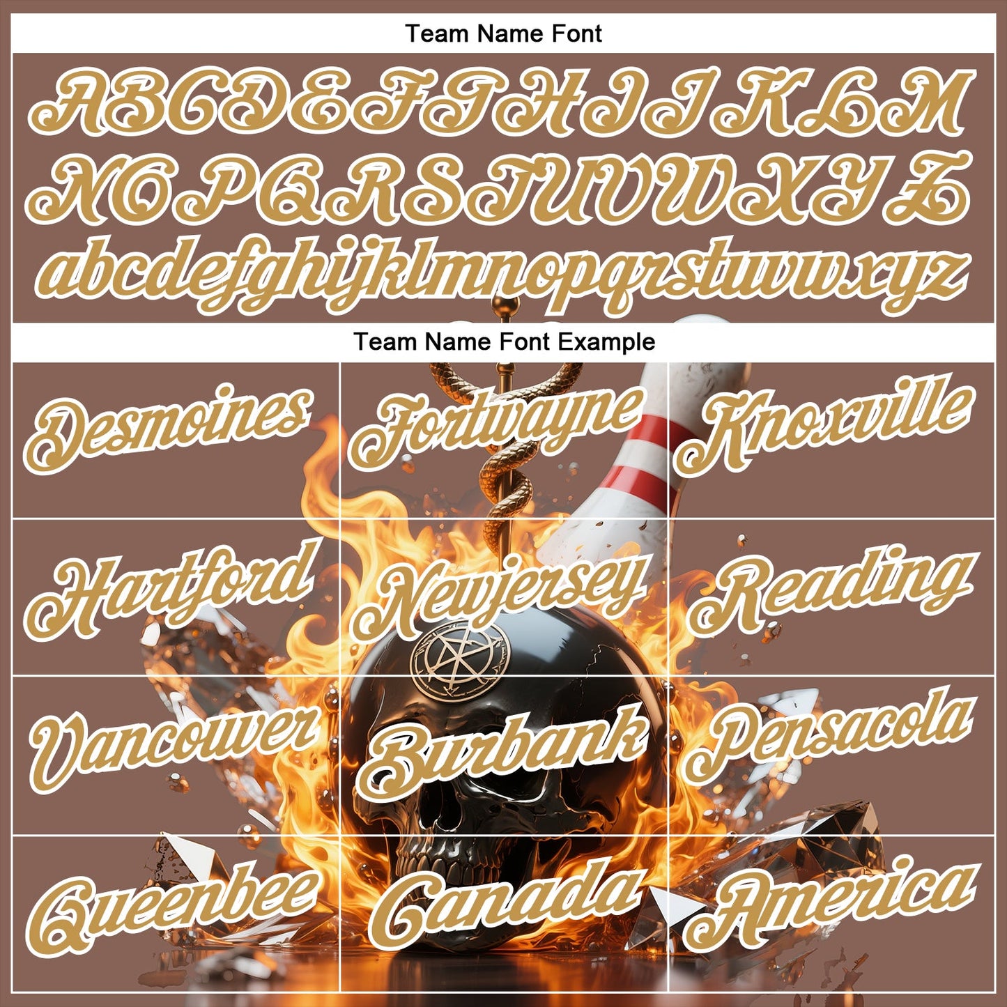 Custom Brown Old Gold-White 3D Flame Skull Bowling Performance Polo Shirt view 4