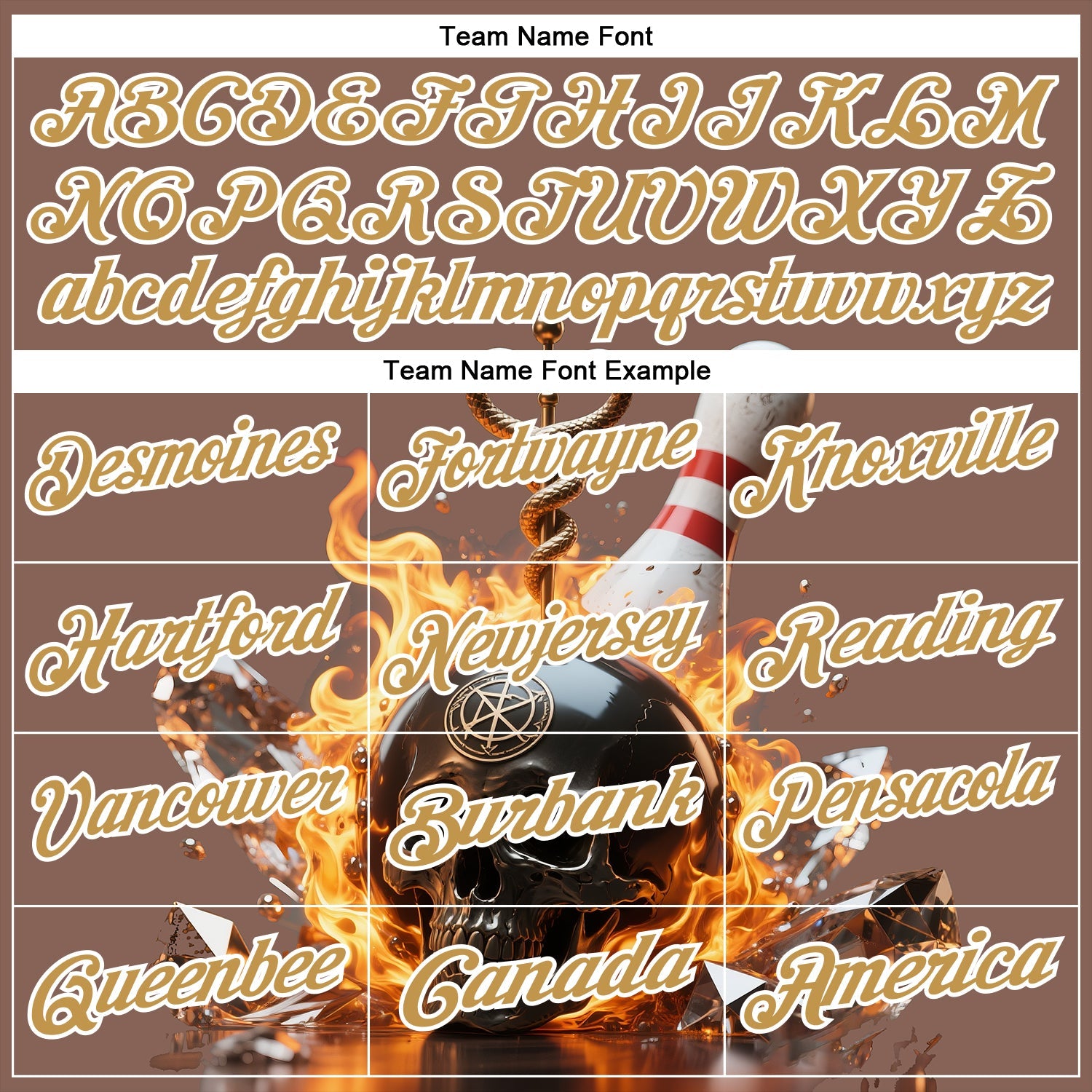 Custom Brown Old Gold-White 3D Flame Skull Bowling Performance Polo Shirt view 4