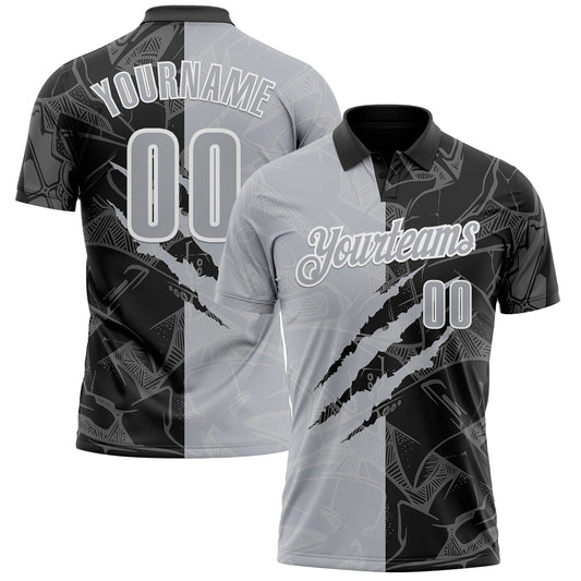 Custom Graffiti Pattern Gray Black-White 3D Scratch Performance Polo Shirt - Main View