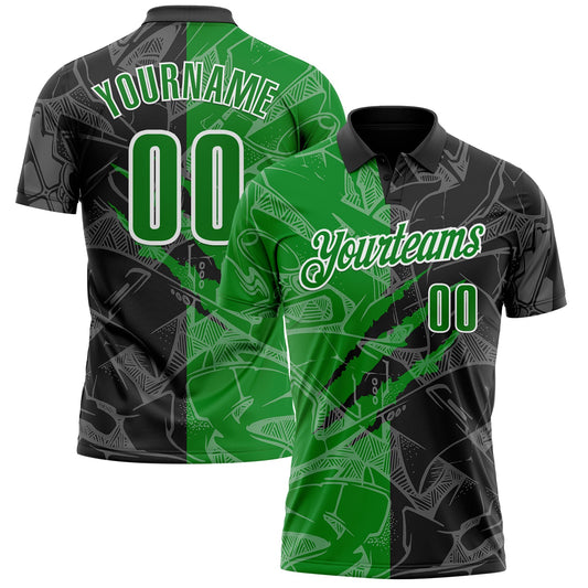 Custom Graffiti Pattern Grass Green Black-White 3D Scratch Performance Polo Shirt - Main View