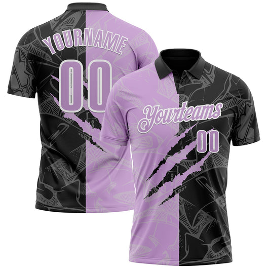 Custom Graffiti Pattern Light Purple Black-White 3D Scratch Performance Polo Shirt - Main View