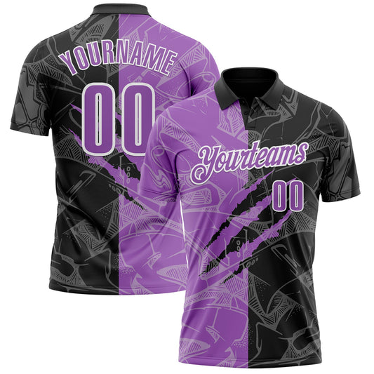 Custom Graffiti Pattern Medium Purple Black-White 3D Scratch Performance Polo Shirt - Main View