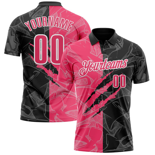 Custom Graffiti Pattern Neon Pink Black-White 3D Scratch Performance Polo Shirt - Main View