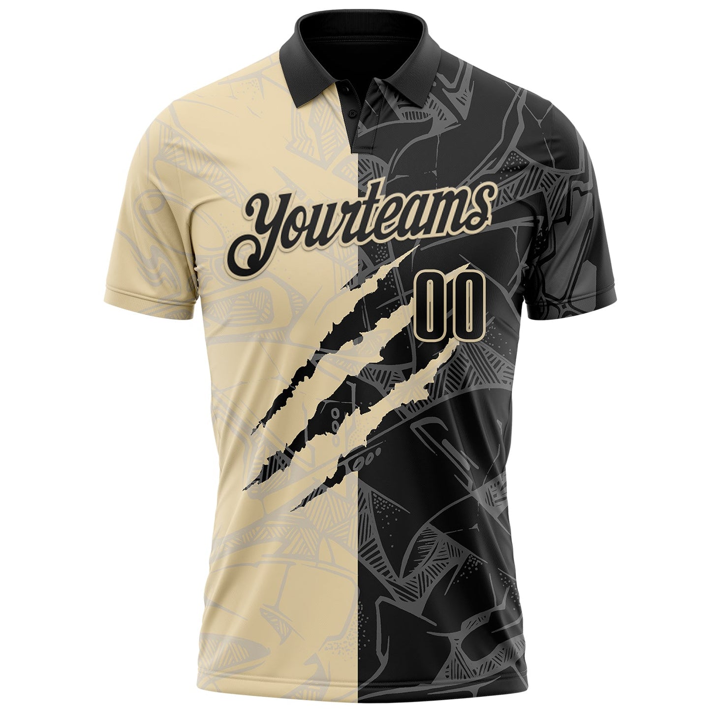 Custom Graffiti Pattern Black-Cream 3D Scratch Performance Polo Shirt view 2