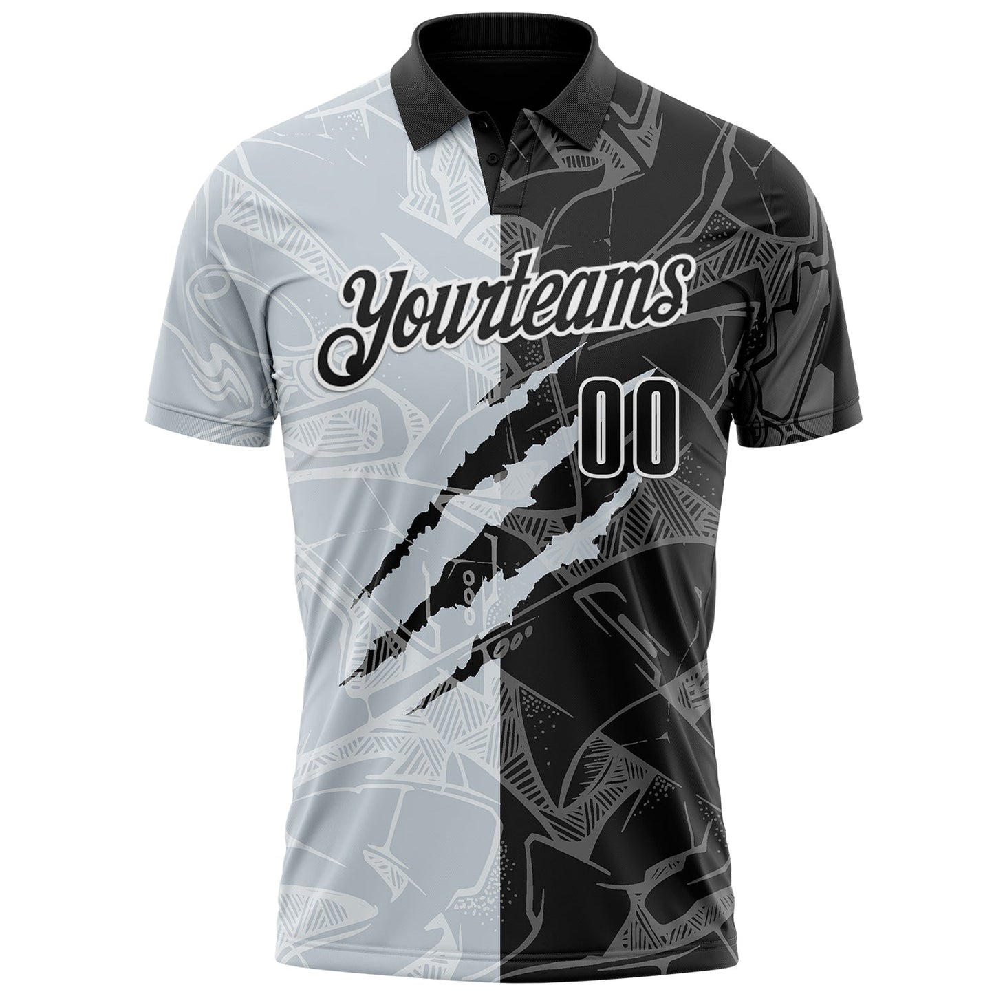 Custom Graffiti Pattern Black Silver-White 3D Scratch Performance Polo Shirt view 2
