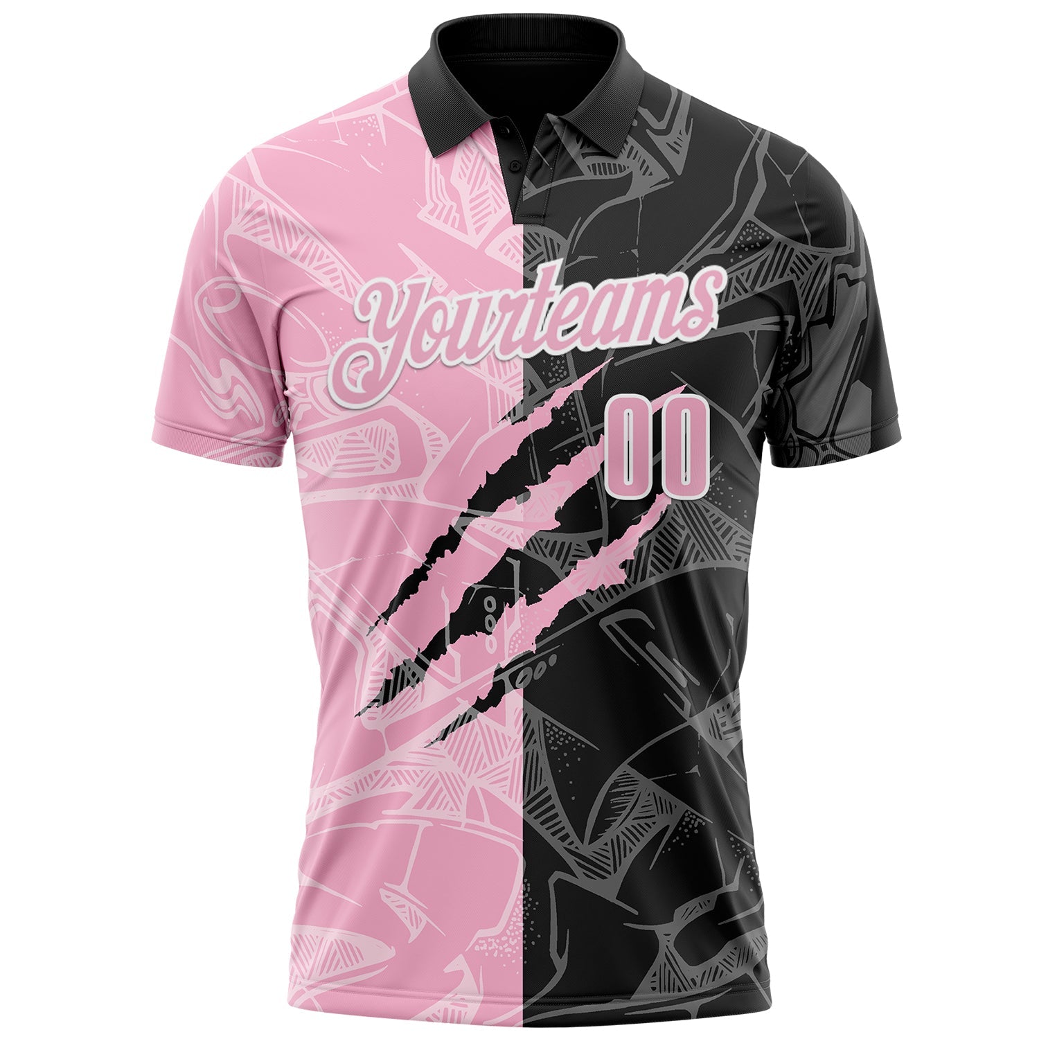 Custom Graffiti Pattern Light Pink Black-White 3D Scratch Performance Polo Shirt view 2