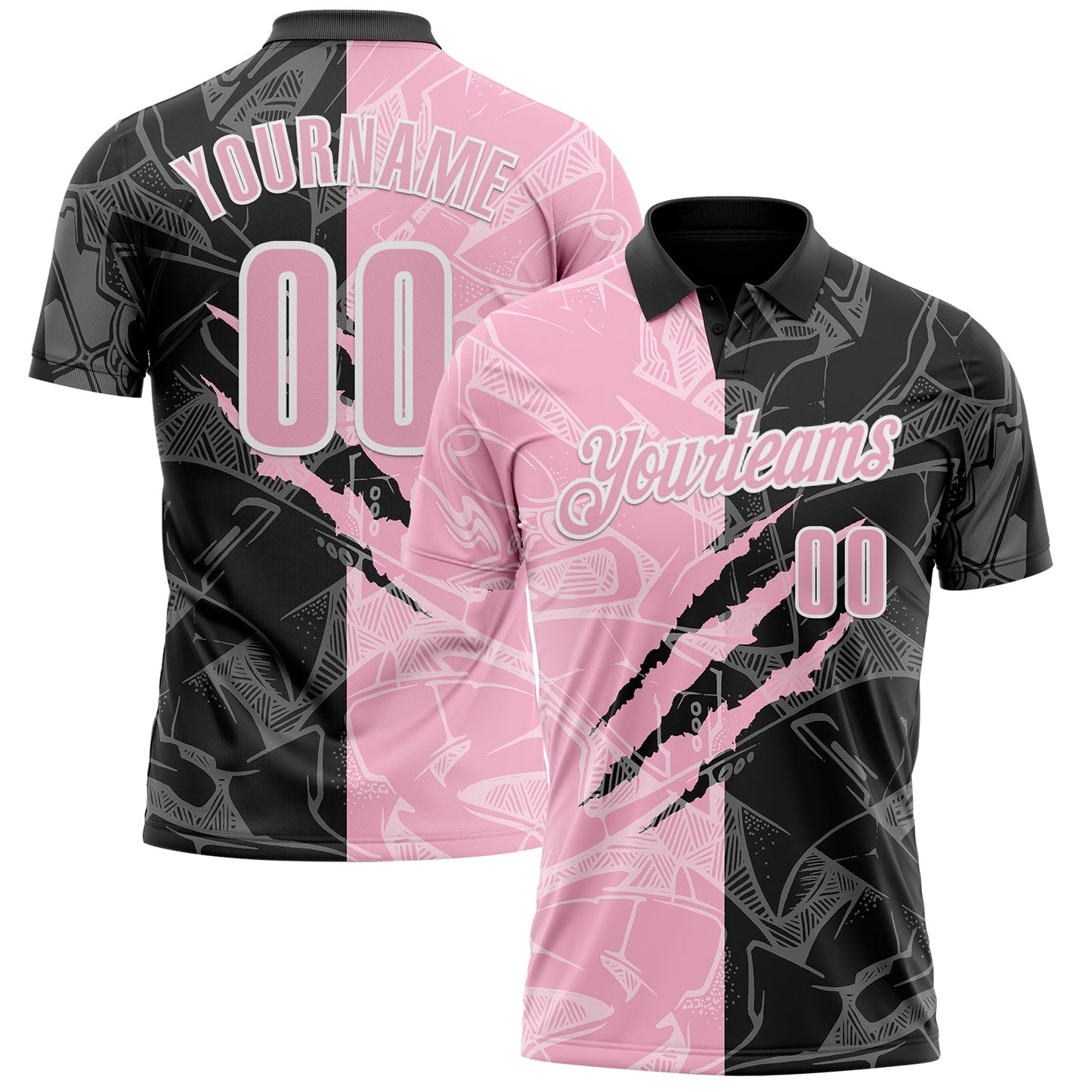Custom Graffiti Pattern Light Pink Black-White 3D Scratch Performance Polo Shirt - Main View