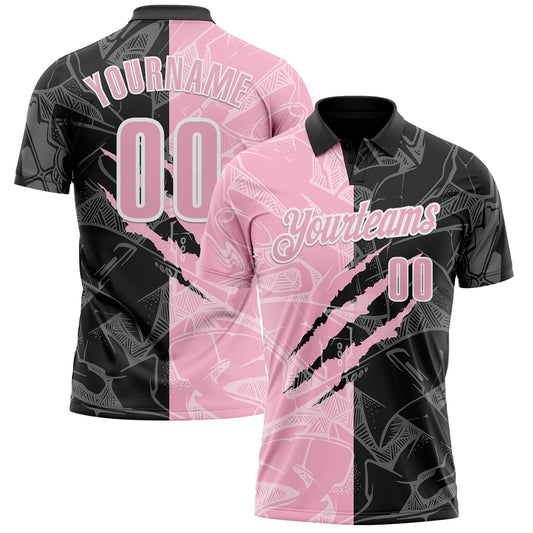 Custom Graffiti Pattern Light Pink Black-White 3D Scratch Performance Polo Shirt - Main View