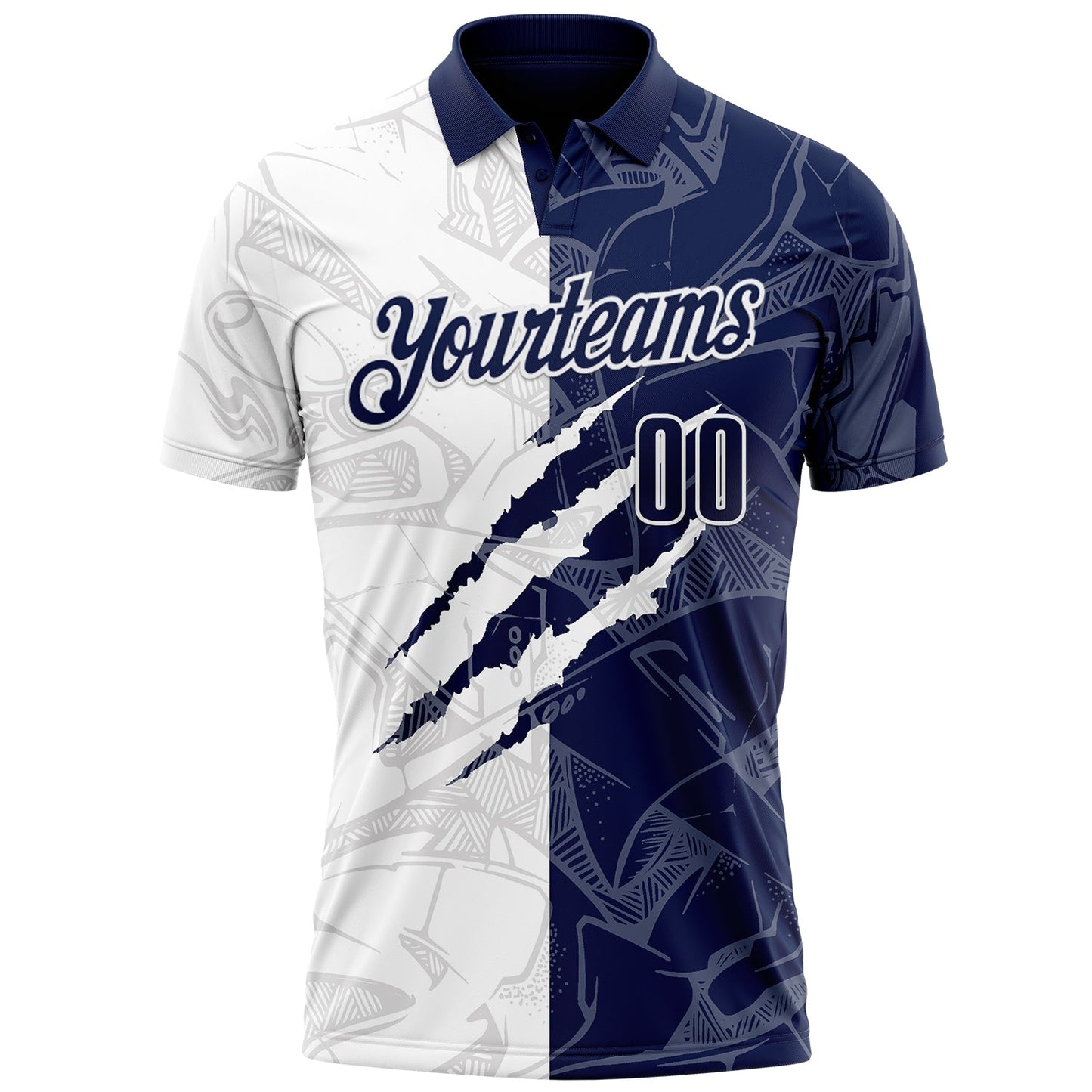 Custom Graffiti Pattern Navy-White 3D Scratch Performance Polo Shirt view 2
