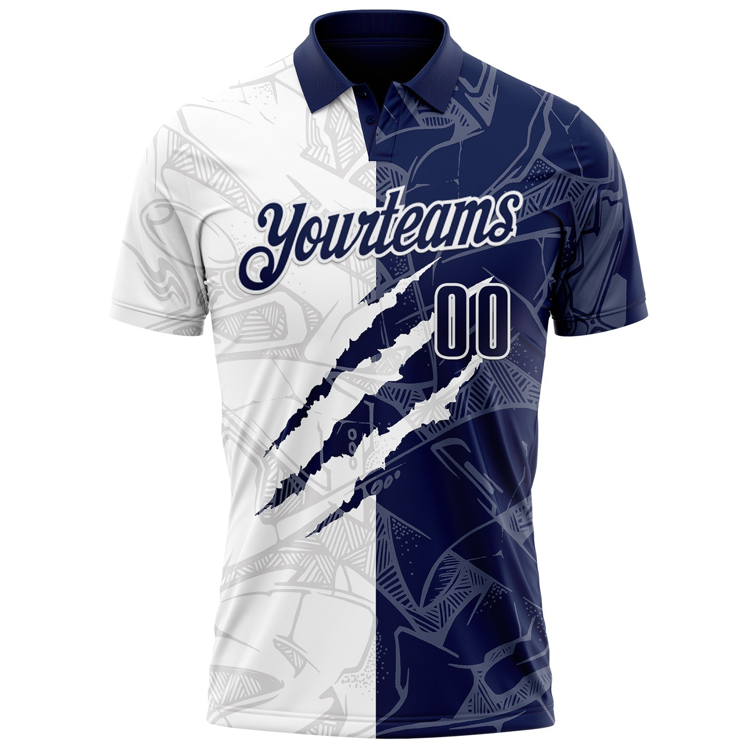 Custom Graffiti Pattern Navy-White 3D Scratch Performance Polo Shirt view 2