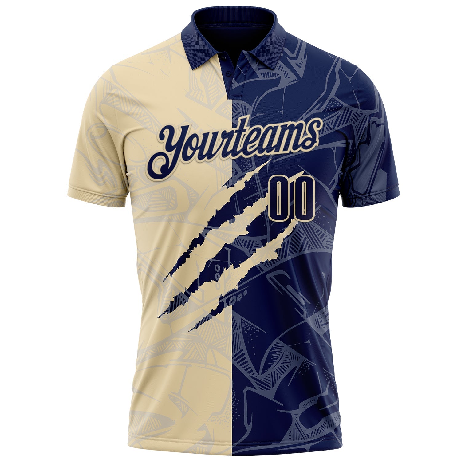 Custom Graffiti Pattern Navy-Cream 3D Scratch Performance Polo Shirt view 2