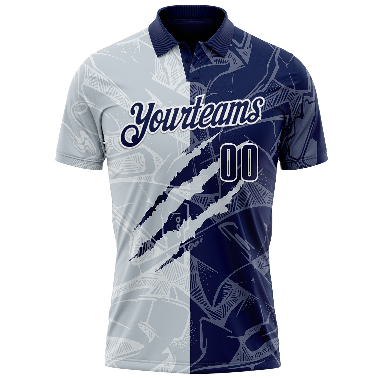 Custom Graffiti Pattern Navy Silver-White 3D Scratch Performance Polo Shirt view 2