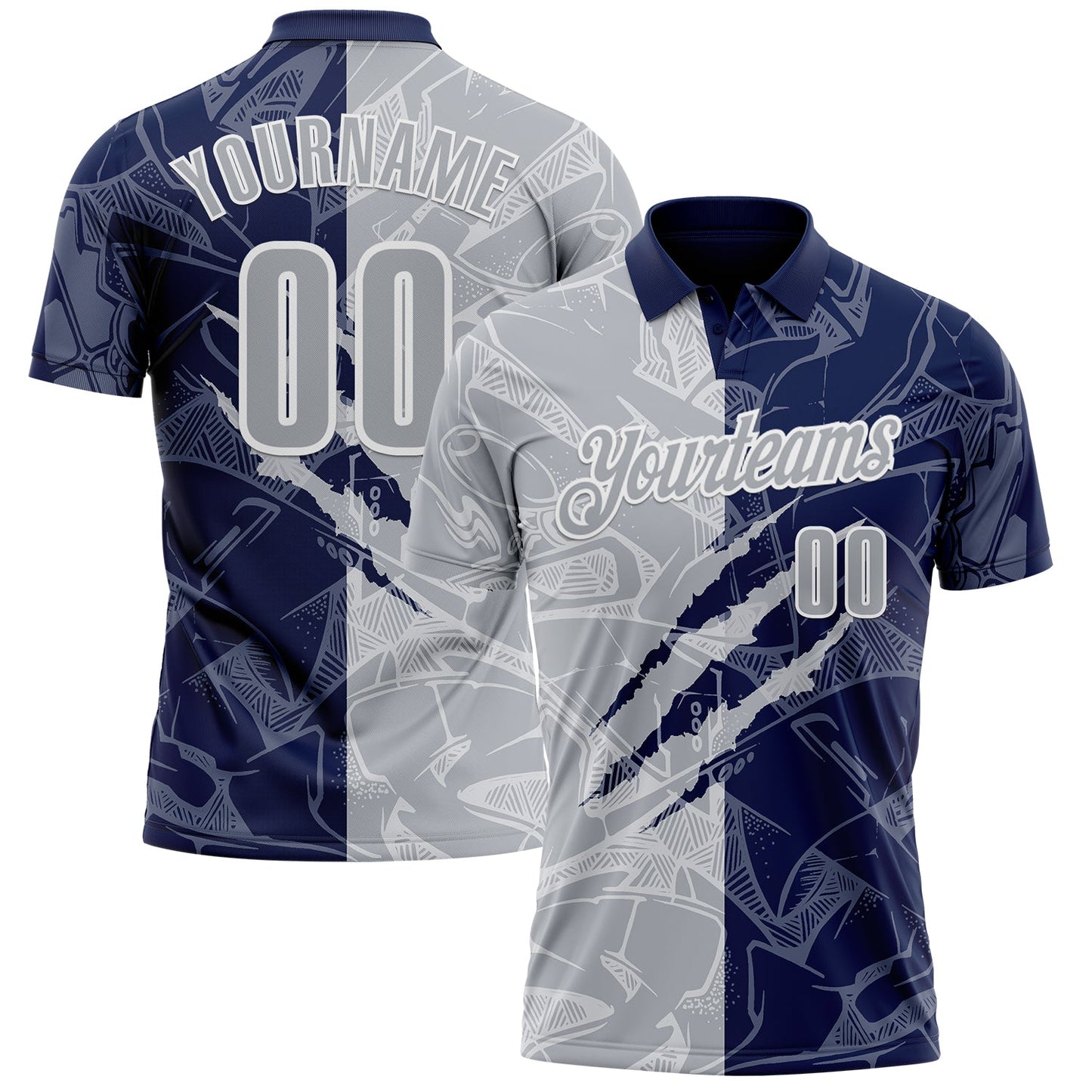 Custom Graffiti Pattern Gray Navy-White 3D Scratch Performance Polo Shirt - Main View
