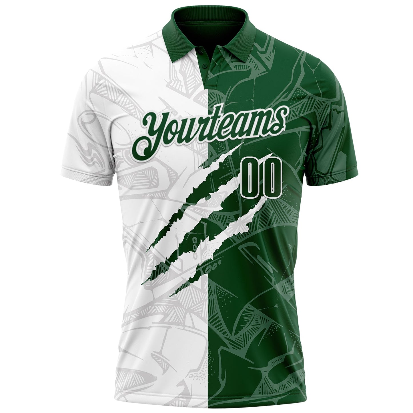 Custom Graffiti Pattern Green-White 3D Scratch Performance Polo Shirt view 2