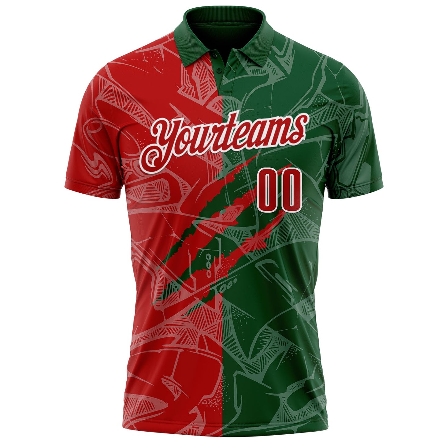 Custom Graffiti Pattern Red Green-White 3D Scratch Performance Polo Shirt view 2