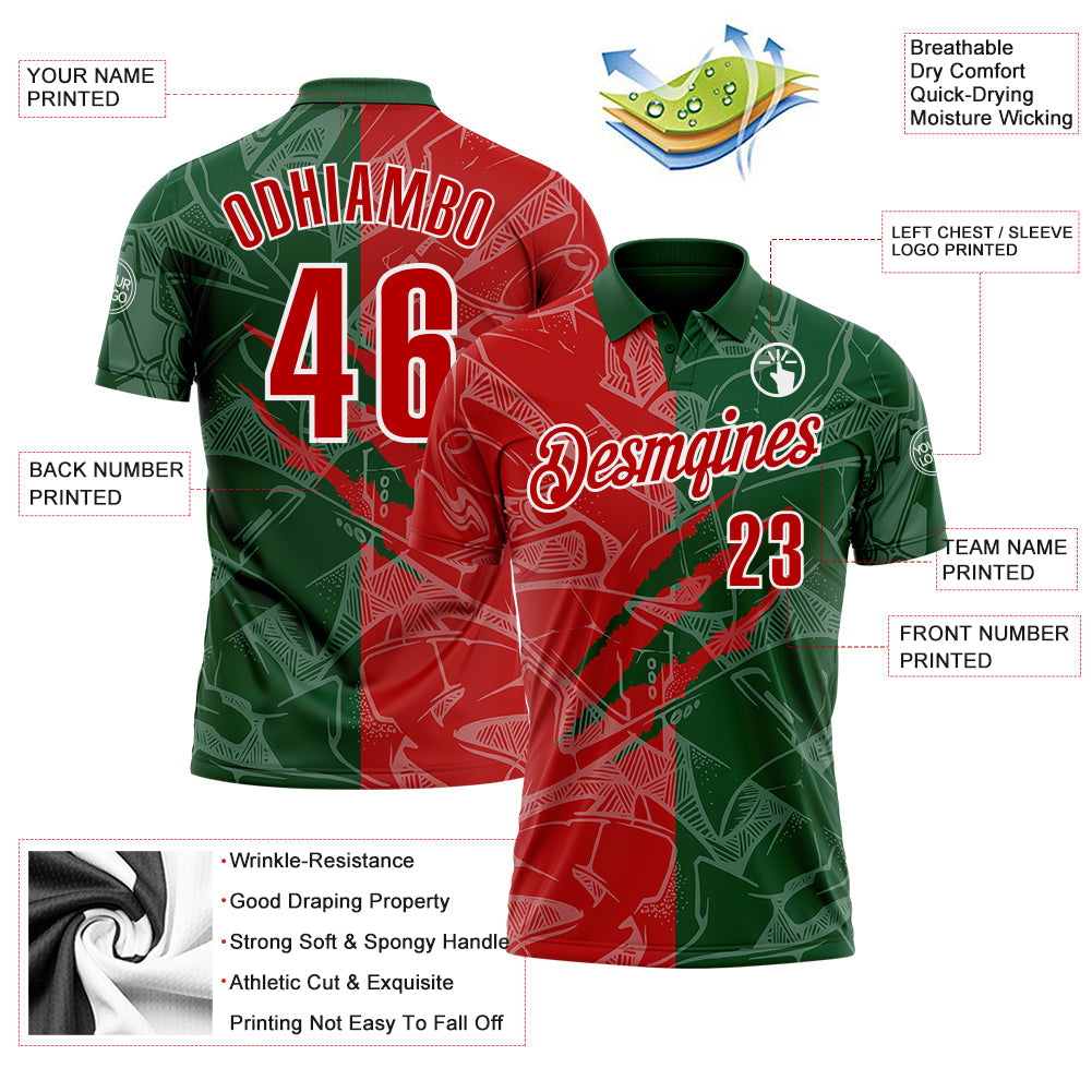 Custom Graffiti Pattern Red Green-White 3D Scratch Performance Polo Shirt view 3
