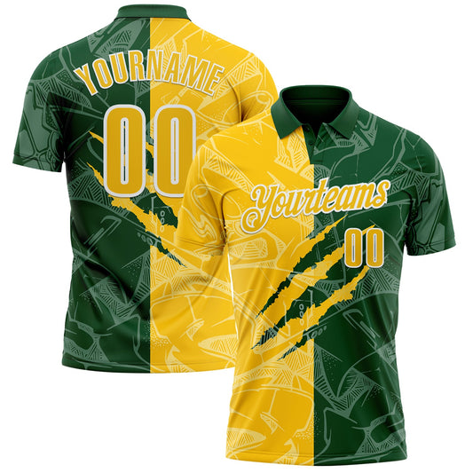 Custom Graffiti Pattern Yellow Green-White 3D Scratch Performance Polo Shirt - Main View