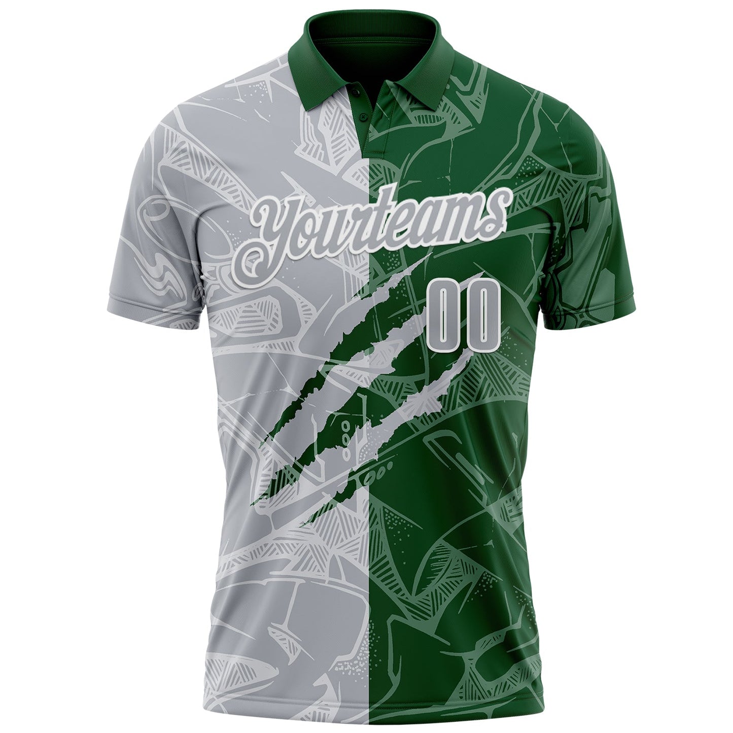 Custom Graffiti Pattern Gray Green-White 3D Scratch Performance Polo Shirt view 2