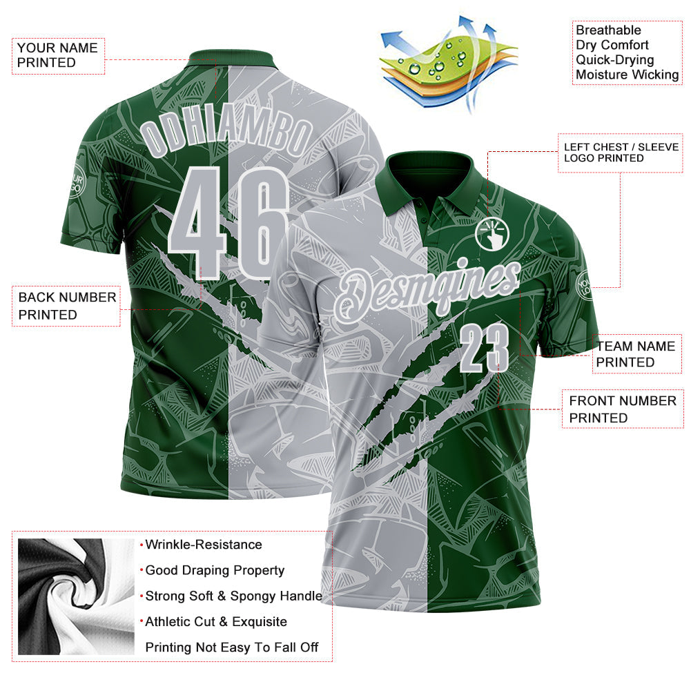 Custom Graffiti Pattern Gray Green-White 3D Scratch Performance Polo Shirt view 3