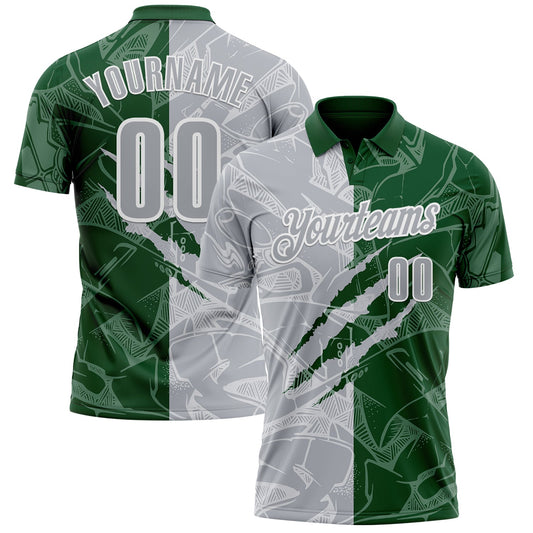 Custom Graffiti Pattern Gray Green-White 3D Scratch Performance Polo Shirt - Main View