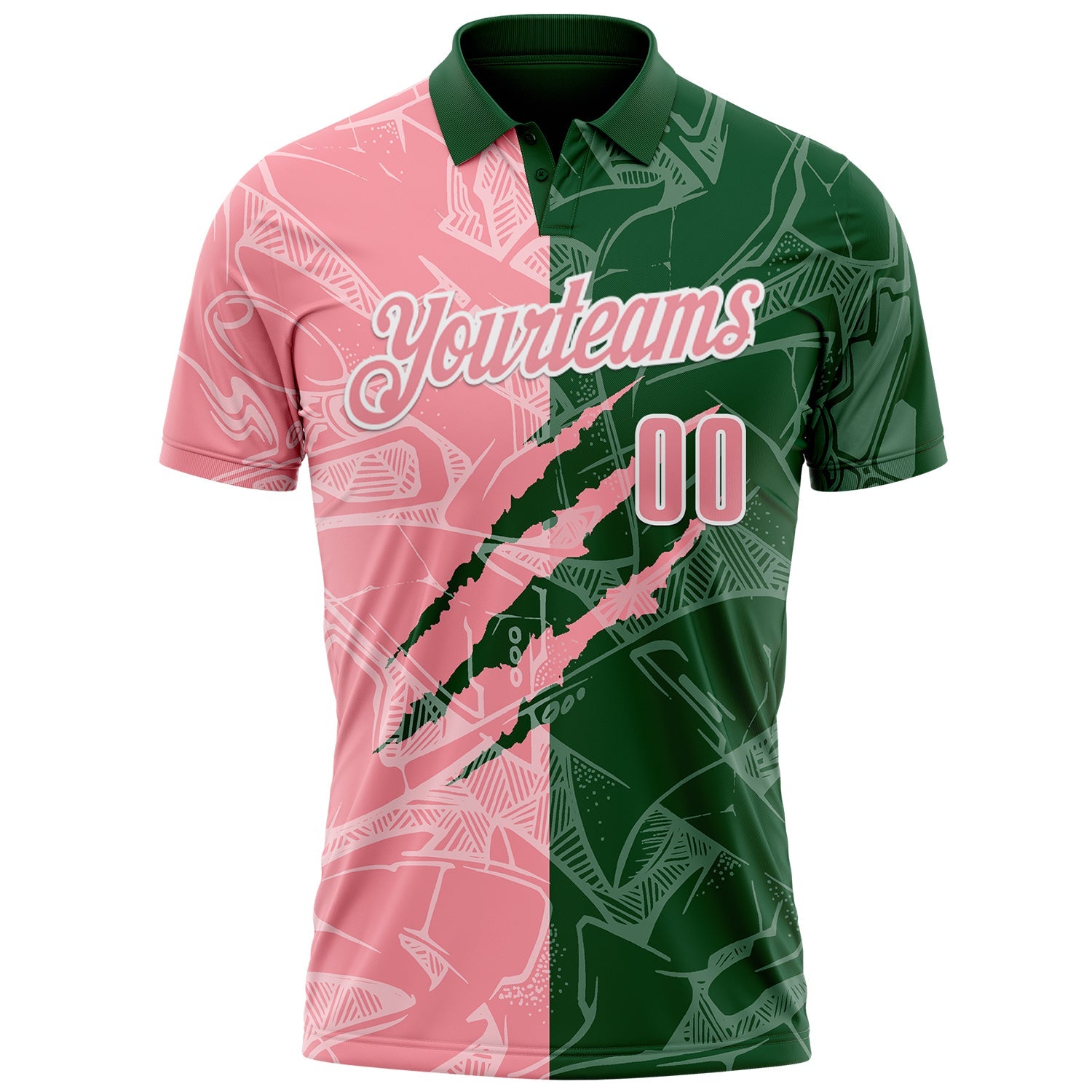 Custom Graffiti Pattern Medium Pink Green-White 3D Scratch Performance Polo Shirt view 2