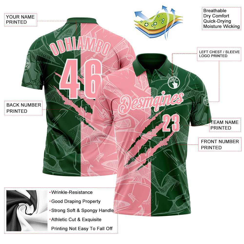 Custom Graffiti Pattern Medium Pink Green-White 3D Scratch Performance Polo Shirt view 3