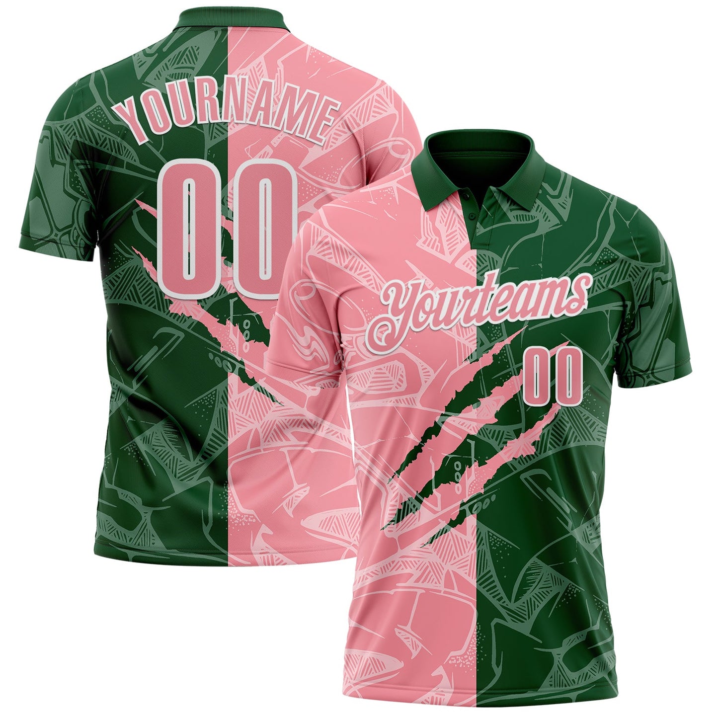 Custom Graffiti Pattern Medium Pink Green-White 3D Scratch Performance Polo Shirt - Main View