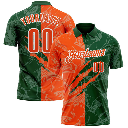 Custom Graffiti Pattern Orange Green-White 3D Scratch Performance Polo Shirt - Main View