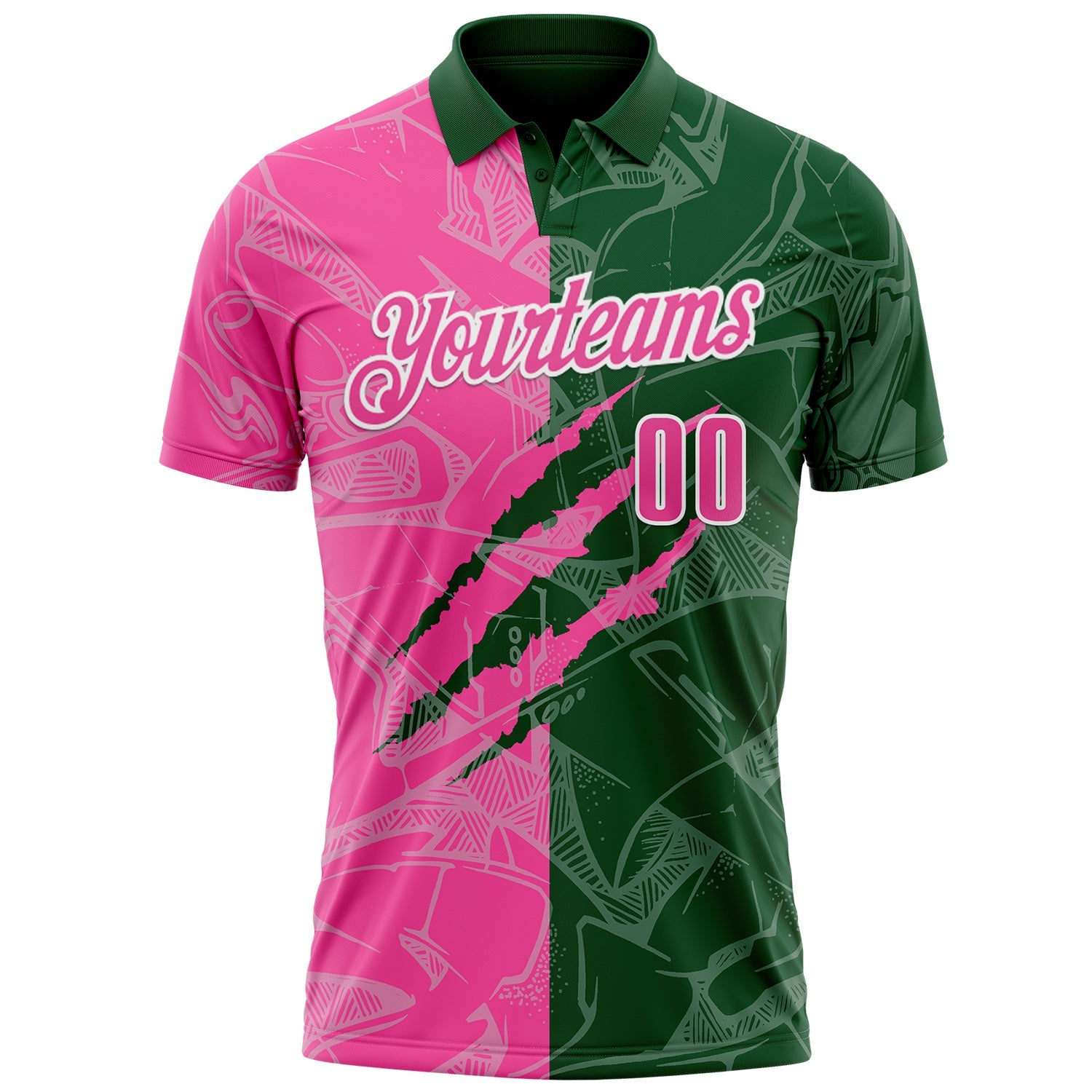 Custom Graffiti Pattern Pink Green-White 3D Scratch Performance Polo Shirt view 2