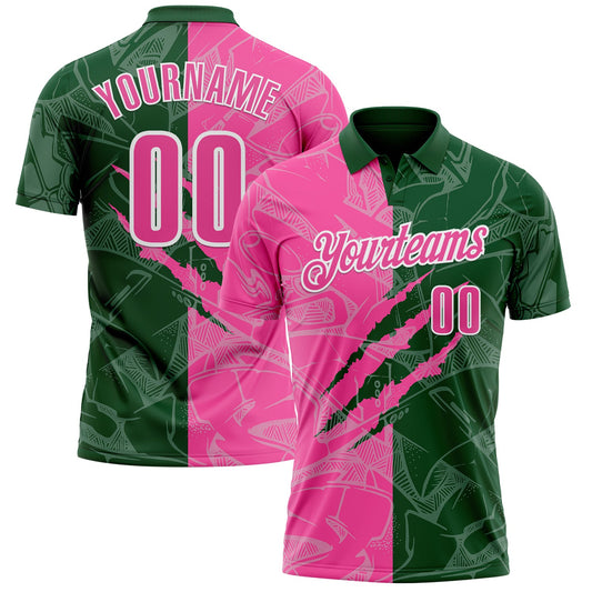Custom Graffiti Pattern Pink Green-White 3D Scratch Performance Polo Shirt - Main View