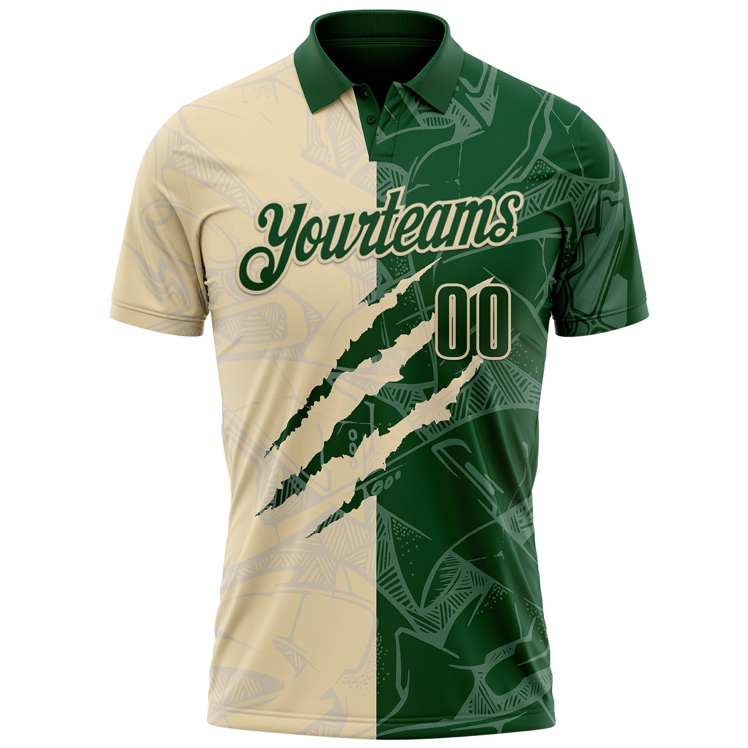 Custom Graffiti Pattern Green-Cream 3D Scratch Performance Polo Shirt view 2
