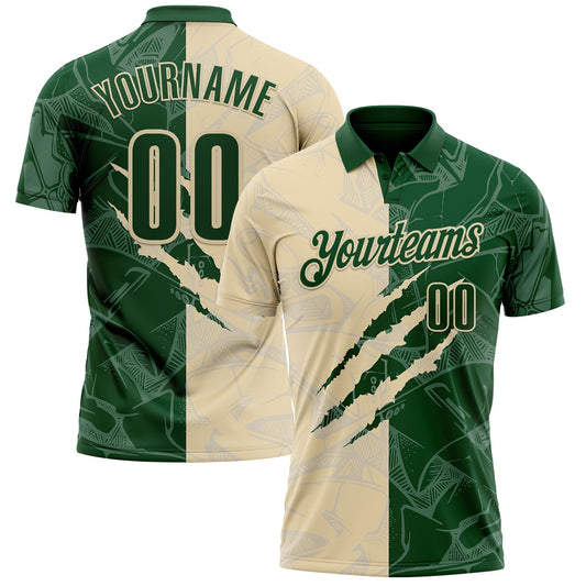 Custom Graffiti Pattern Green-Cream 3D Scratch Performance Polo Shirt - Main View