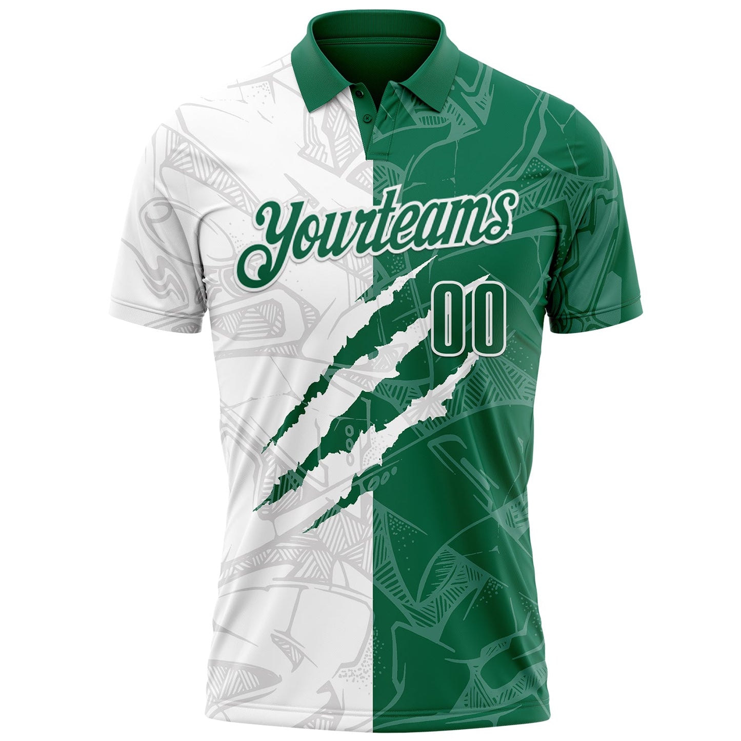 Custom Graffiti Pattern Kelly Green-White 3D Scratch Performance Polo Shirt view 2
